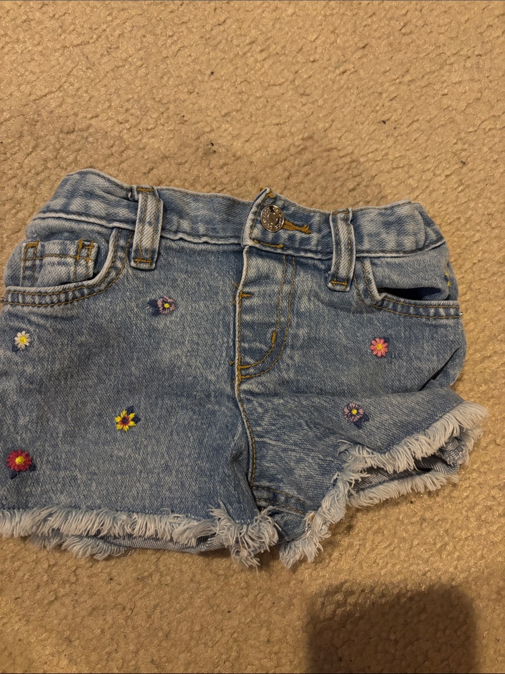 Cat and Jack Blue Denim Shorts with Embroidered Flowers - 3T